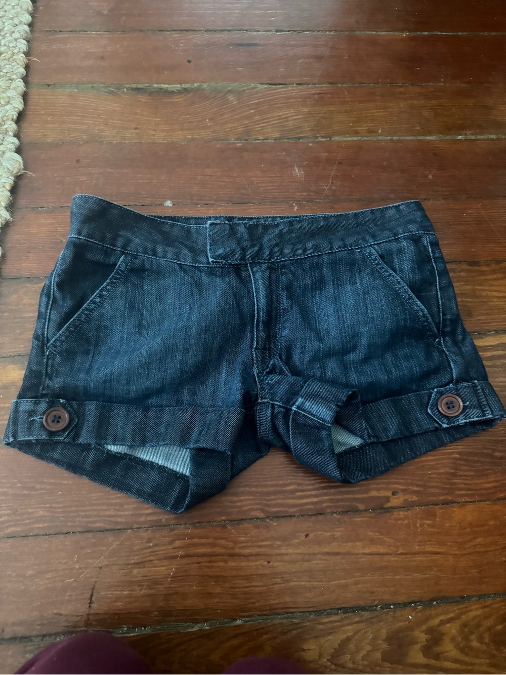 Anlo Dark Blue Denim Cuffed Shorts with Button Tabs